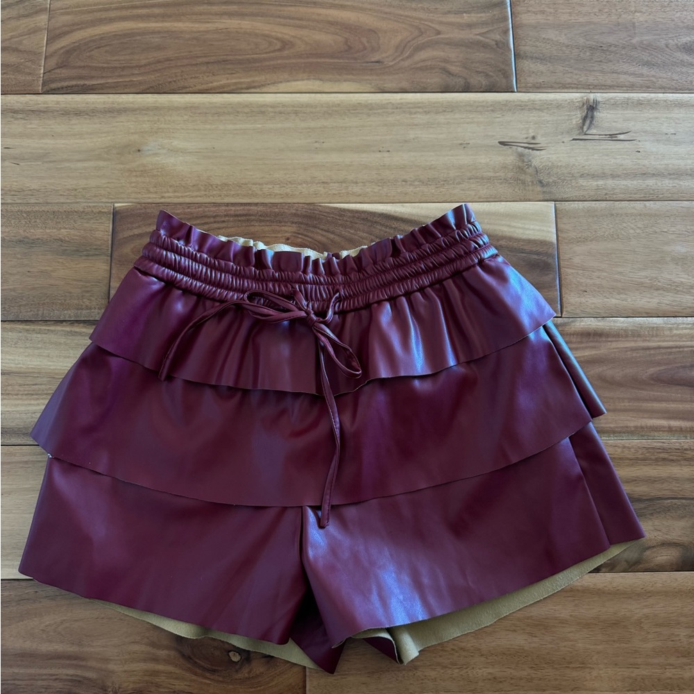 Ces Femme Red High Waist Layered Shorts